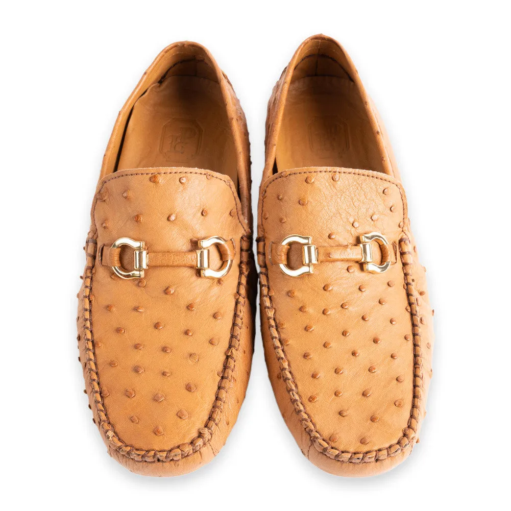 P01407 Palm beach Genuine Ostrich Driver- Light Tan