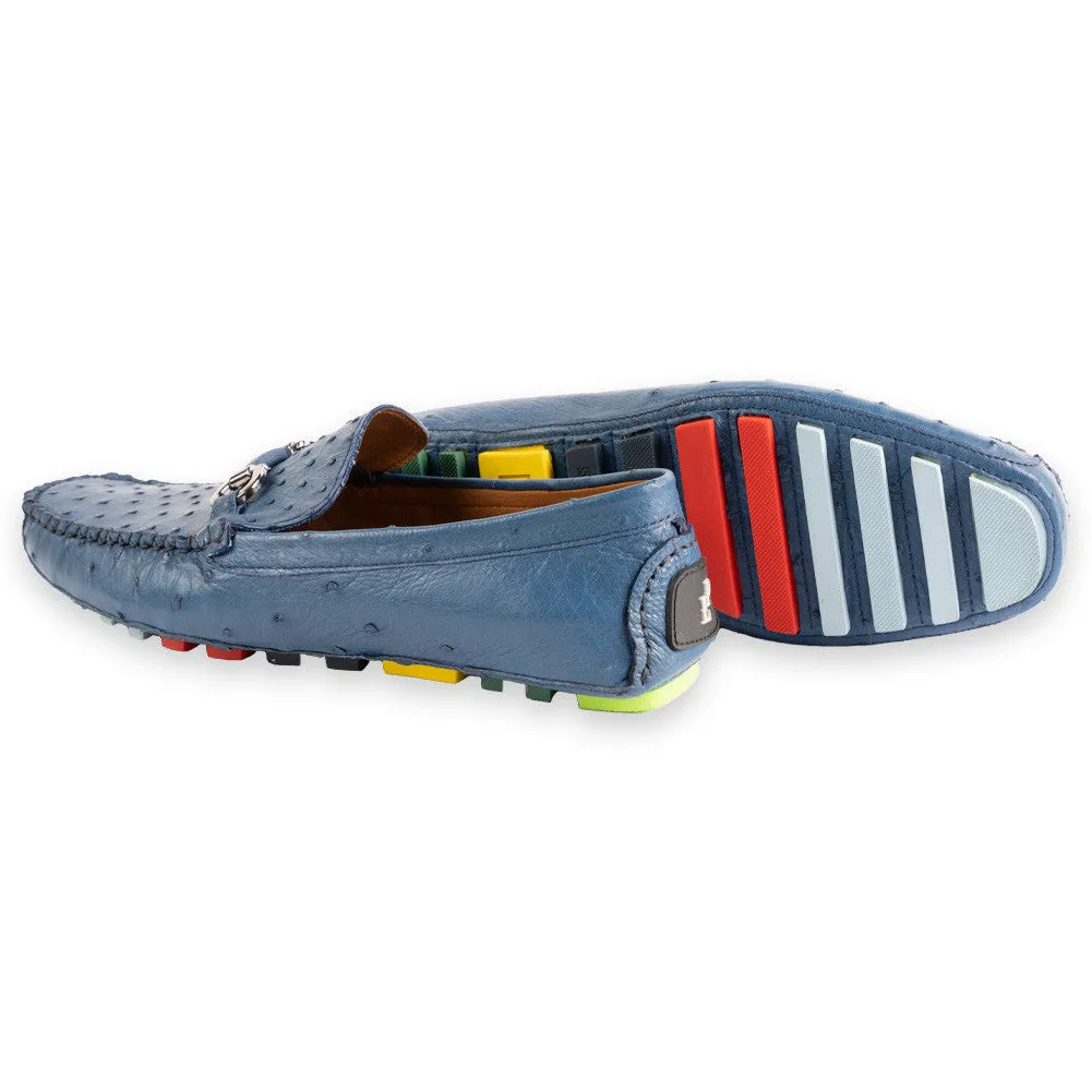 P01409-Palm beach Genuine Ostrich Driver- Ocean Blue