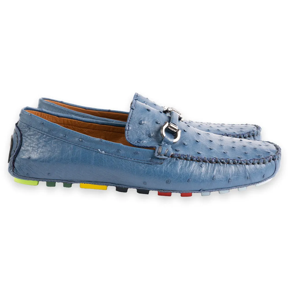 P01409-Palm beach Genuine Ostrich Driver- Ocean Blue