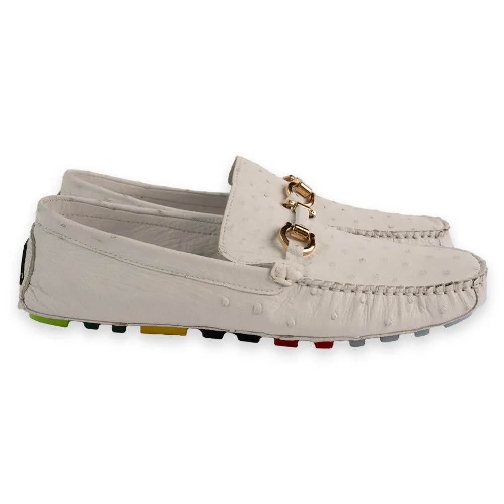 P014092 Palm beach Genuine Ostrich Driver- White