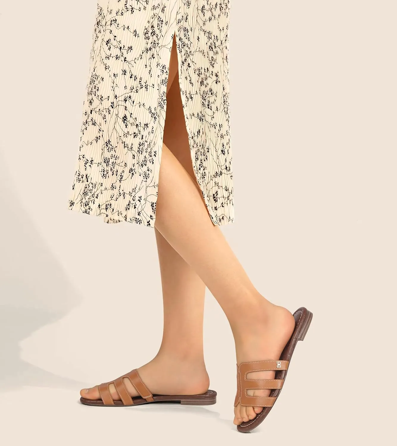 PARTY Women's Slide Sandals - Summer Open Toe H-Band Flat Sandal for Women, Slip On Casual Dressy Beach Ladies Sandal