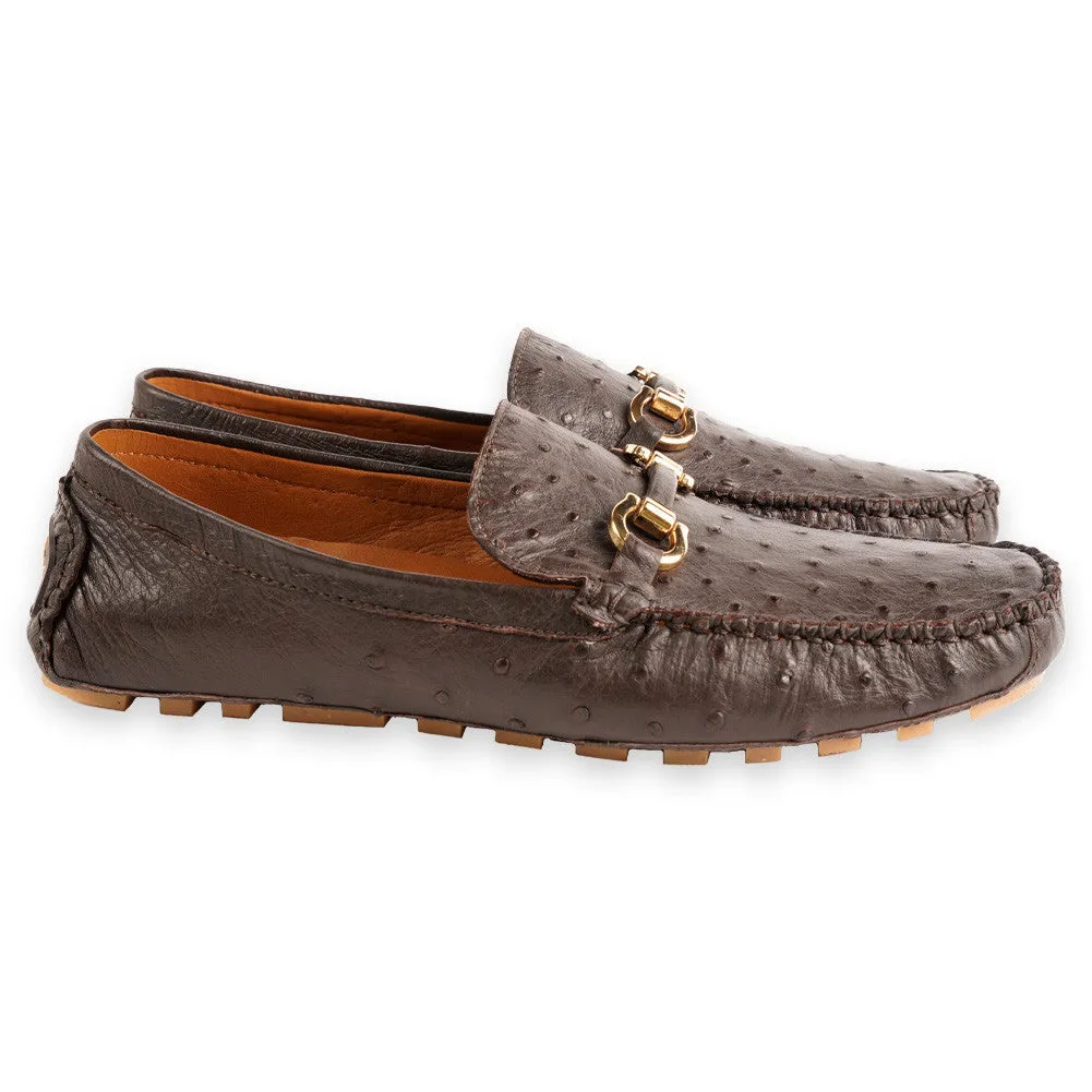 Pelle Line -Palm beach Full Ostrich Driving shoes- Brown