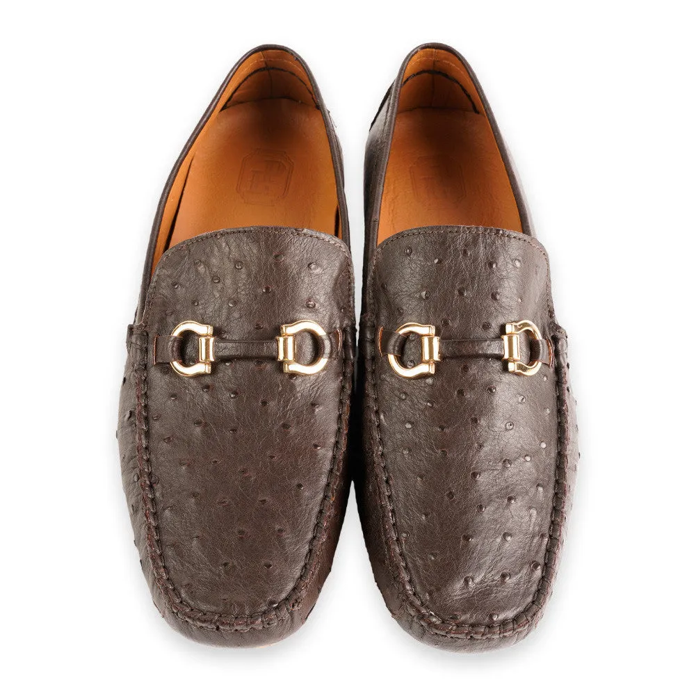 Pelle Line -Palm beach Full Ostrich Driving shoes- Brown