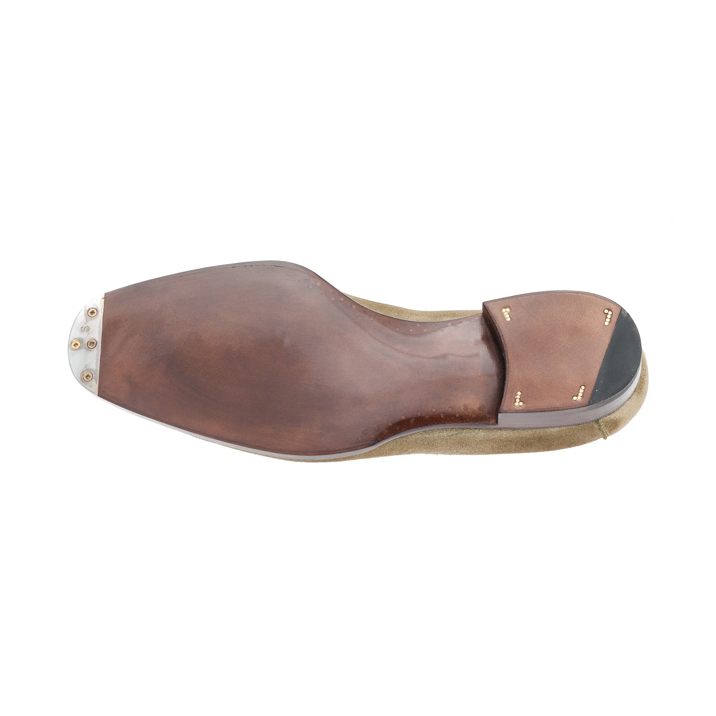 Penny Loafer with hand stitched apron in military green Janus calf
