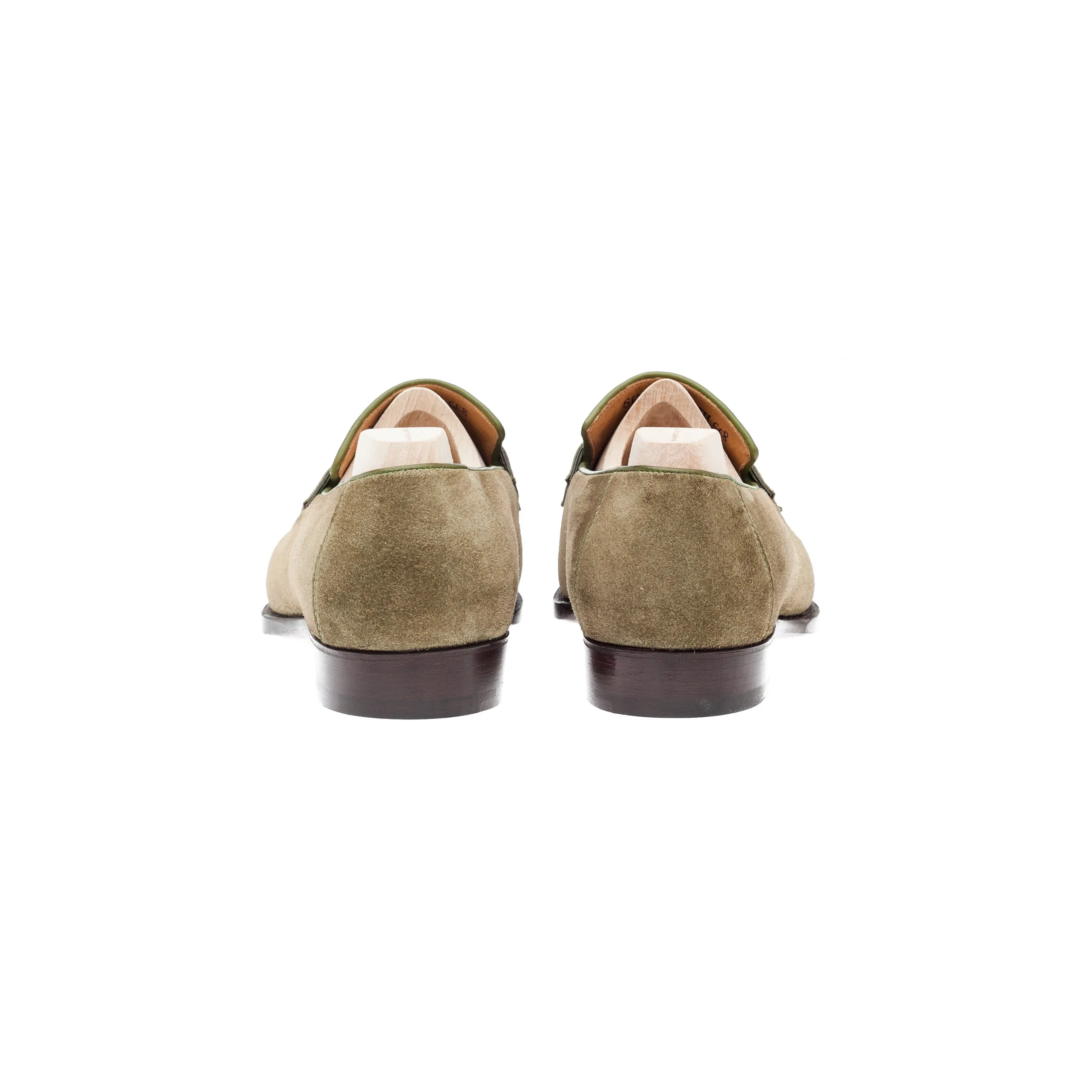 Penny Loafer with hand stitched apron in military green Janus calf