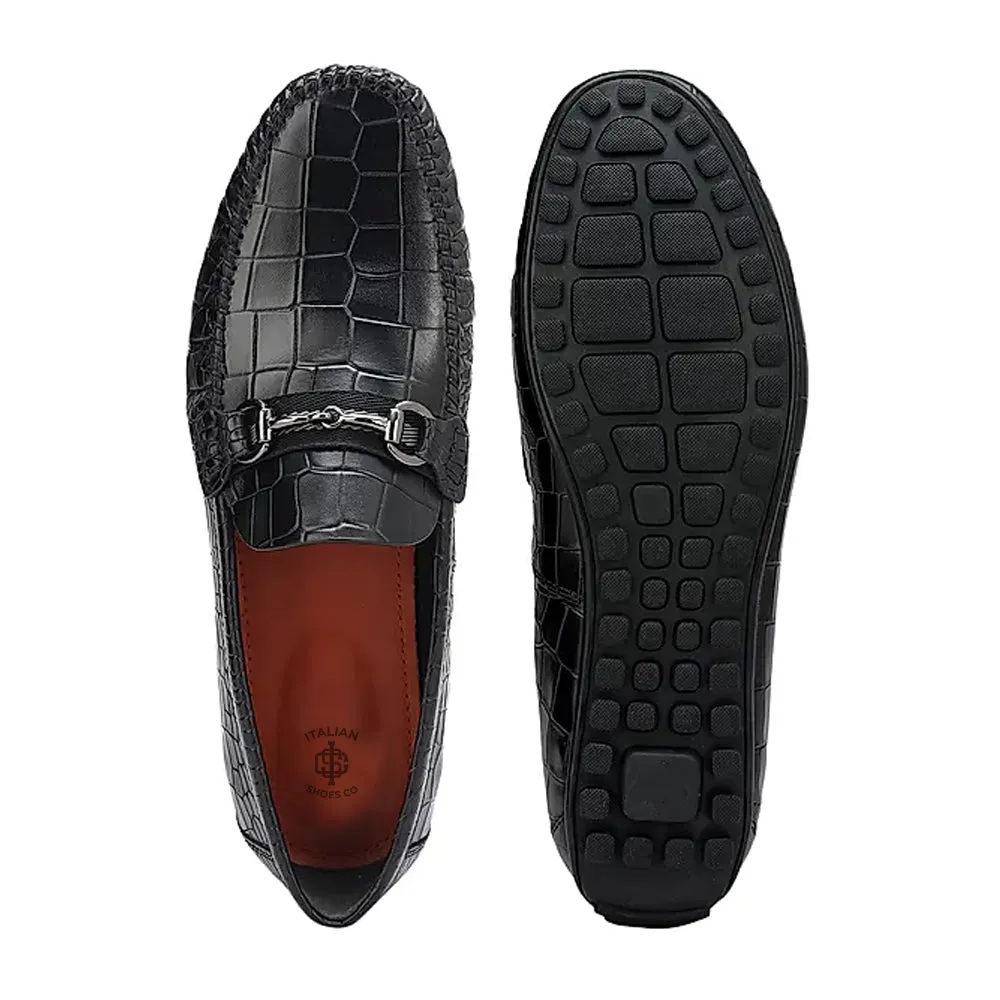 Premium Croco Textured Leather Driving Loafers