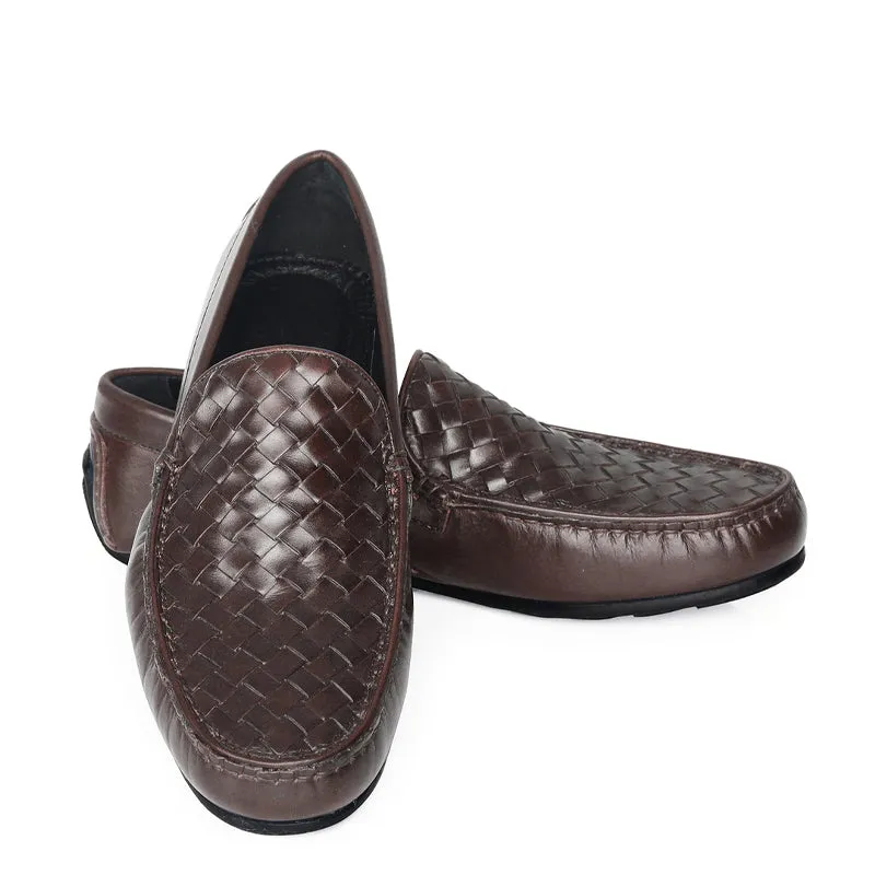Premium Leather Weaved Textured  Driving Loafers