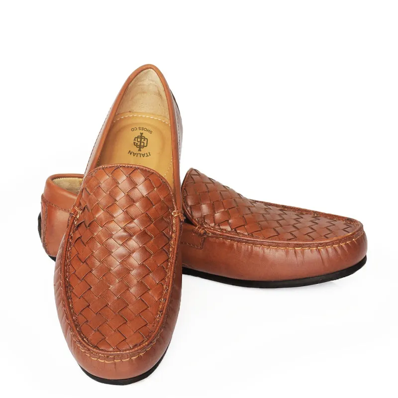 Premium Leather Weaved Textured  Driving Loafers