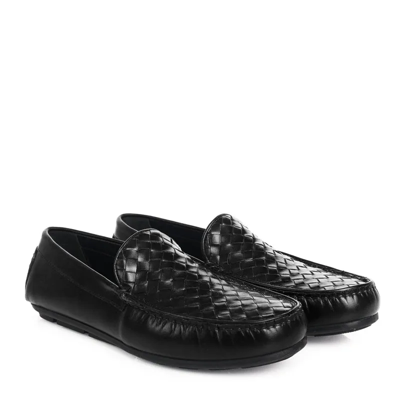 Premium Leather Weaved Textured  Driving Loafers