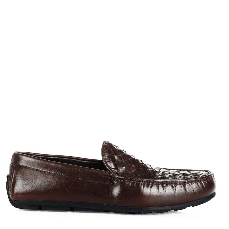 Premium Leather Weaved Textured  Driving Loafers