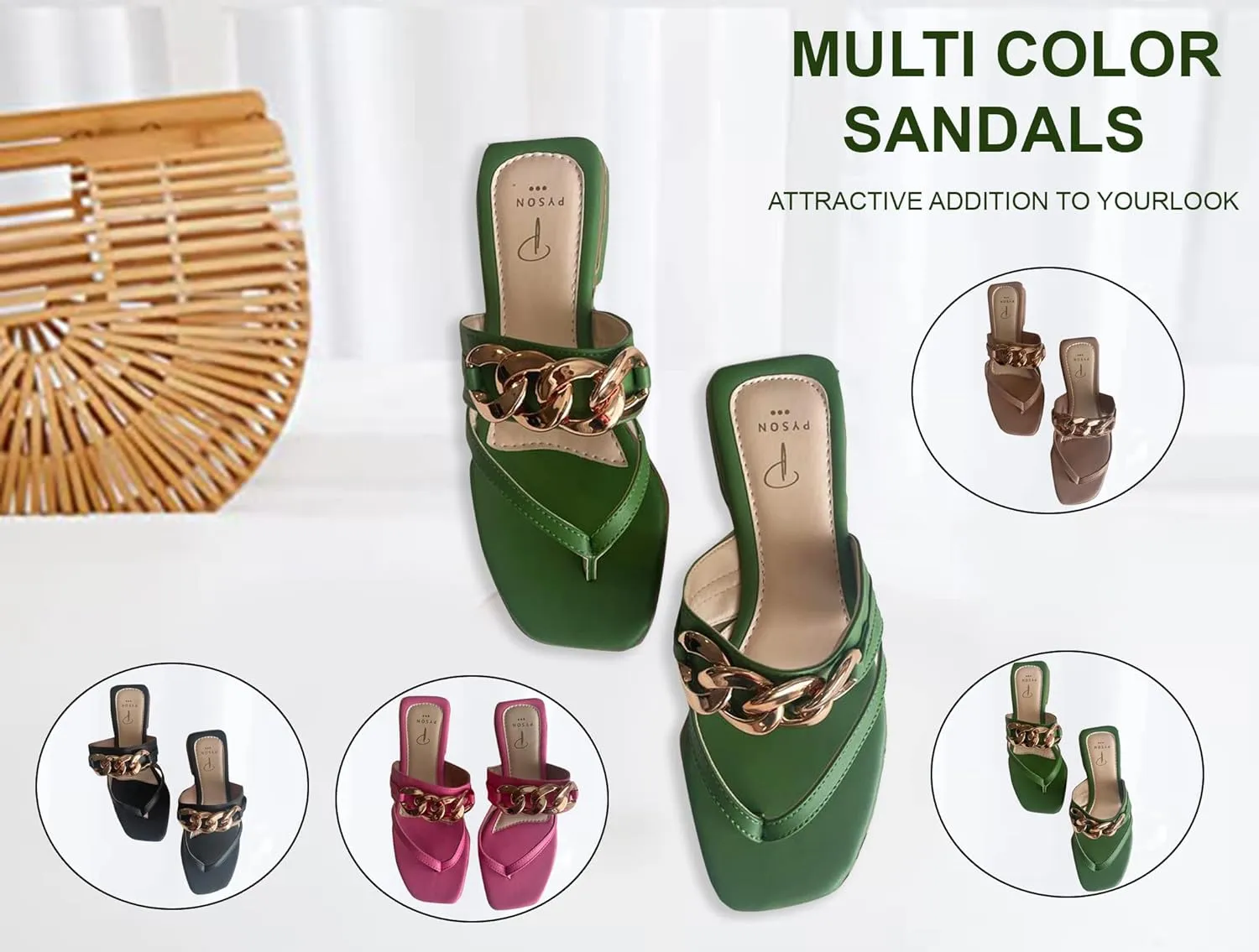 Pyson Faux Leather Fashionable, Comfortable & Durable Gold Chain Slip On Sandals Footwear for Women and Girls