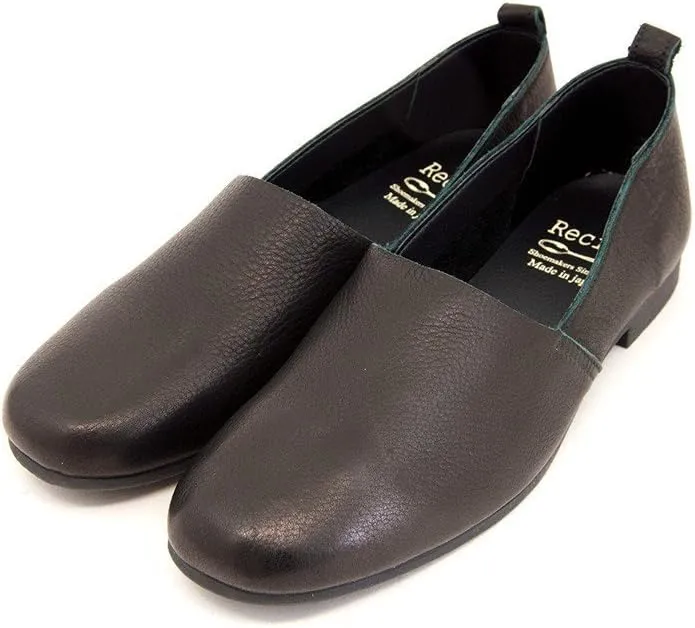 Recipe RP-204 Women's Slip-on, Genuine Leather, Flat Pattern, Made in Japan, Black, 24.0 cm