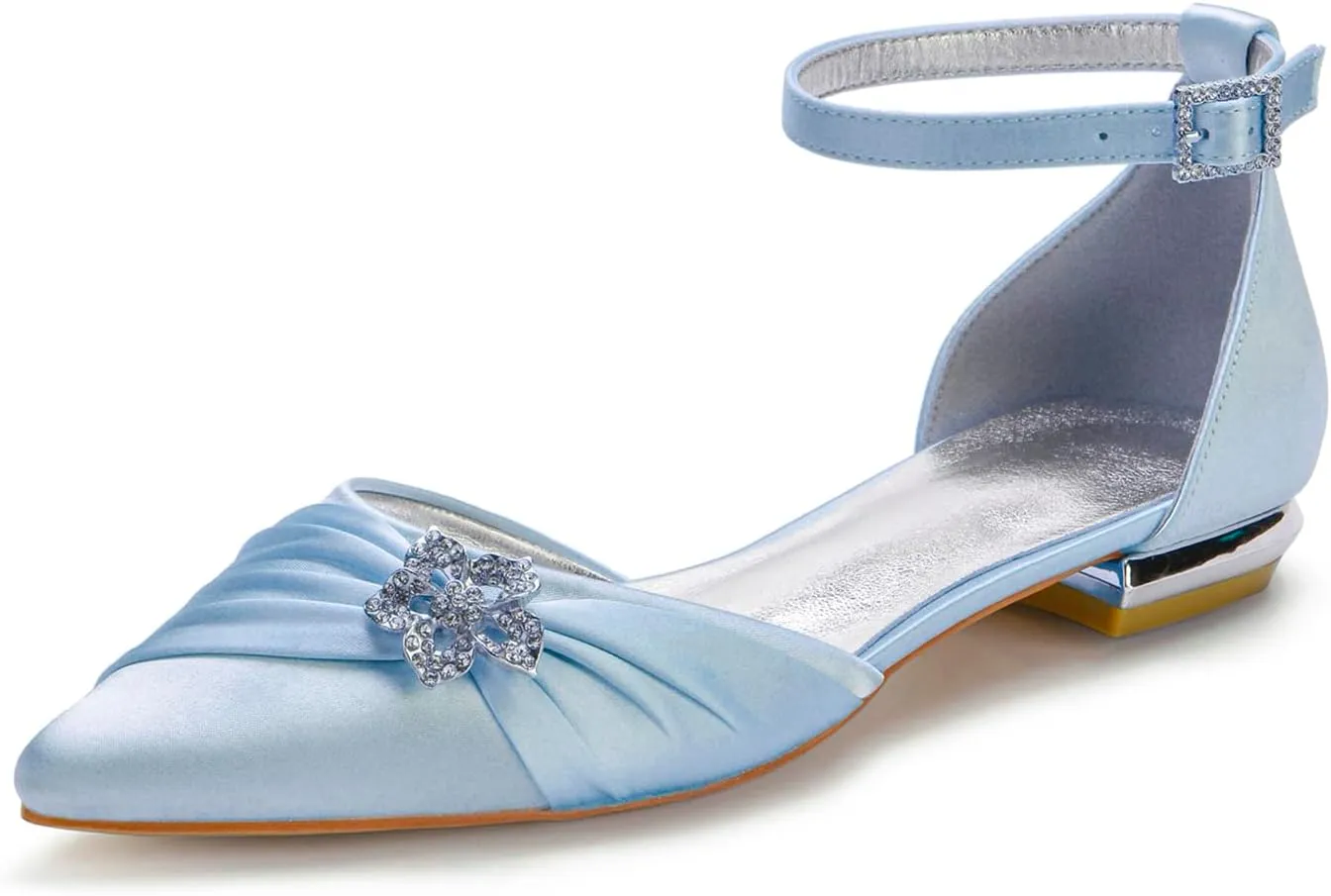 Rhinestones Wedding Shoes for Bride Flats Pointed Toe Flat Bridal Shoes Women Evening Dress Shoes