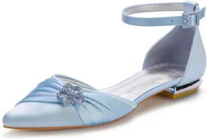 Rhinestones Wedding Shoes for Bride Flats Pointed Toe Flat Bridal Shoes Women Evening Dress Shoes