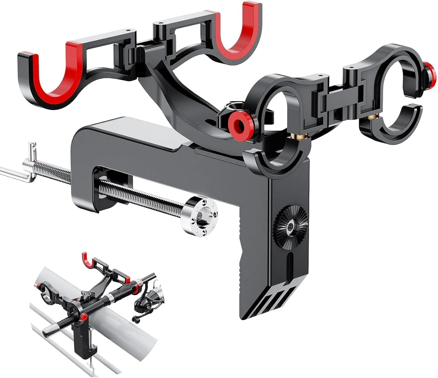 Rod Holders for Fishing Boat-360 Adjustable Angle Dual Head Fishing Rod Holders for Boat- Folding Fishing Gear, Strong and Durable Rod Holder for Boat-Boat Accessories,Enlarge Clamp&Thicken Base