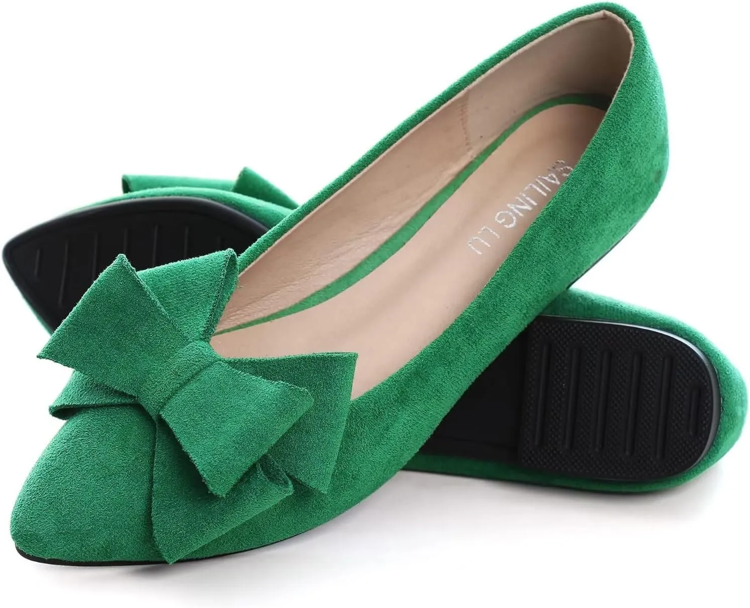 SAILING LU Bowknot Ballet Flats Womens Pointy Toe Casual Flat Shoes Suede Dress Shoes Wear to Work Slip On Moccasins
