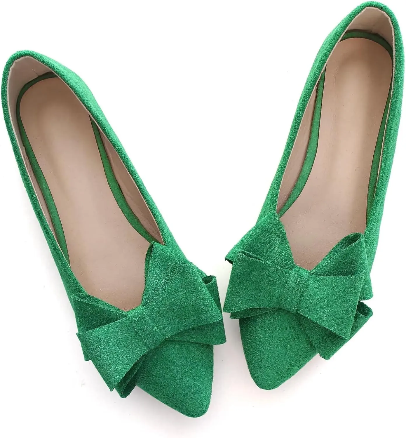 SAILING LU Bowknot Ballet Flats Womens Pointy Toe Casual Flat Shoes Suede Dress Shoes Wear to Work Slip On Moccasins