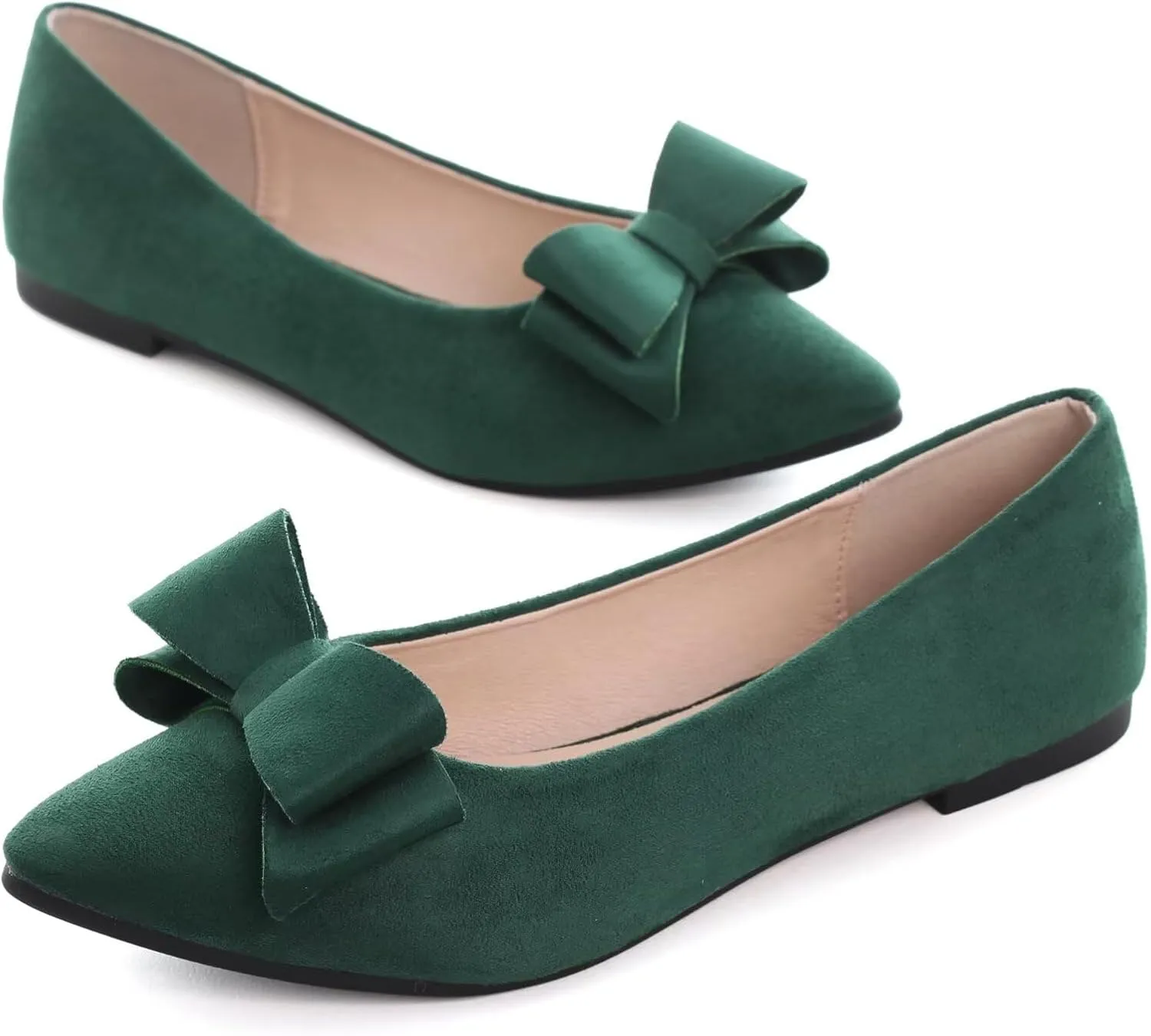SAILING LU Bowknot Ballet Flats Womens Pointy Toe Casual Flat Shoes Suede Dress Shoes Wear to Work Slip On Moccasins
