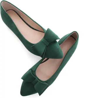 SAILING LU Bowknot Ballet Flats Womens Pointy Toe Casual Flat Shoes Suede Dress Shoes Wear to Work Slip On Moccasins