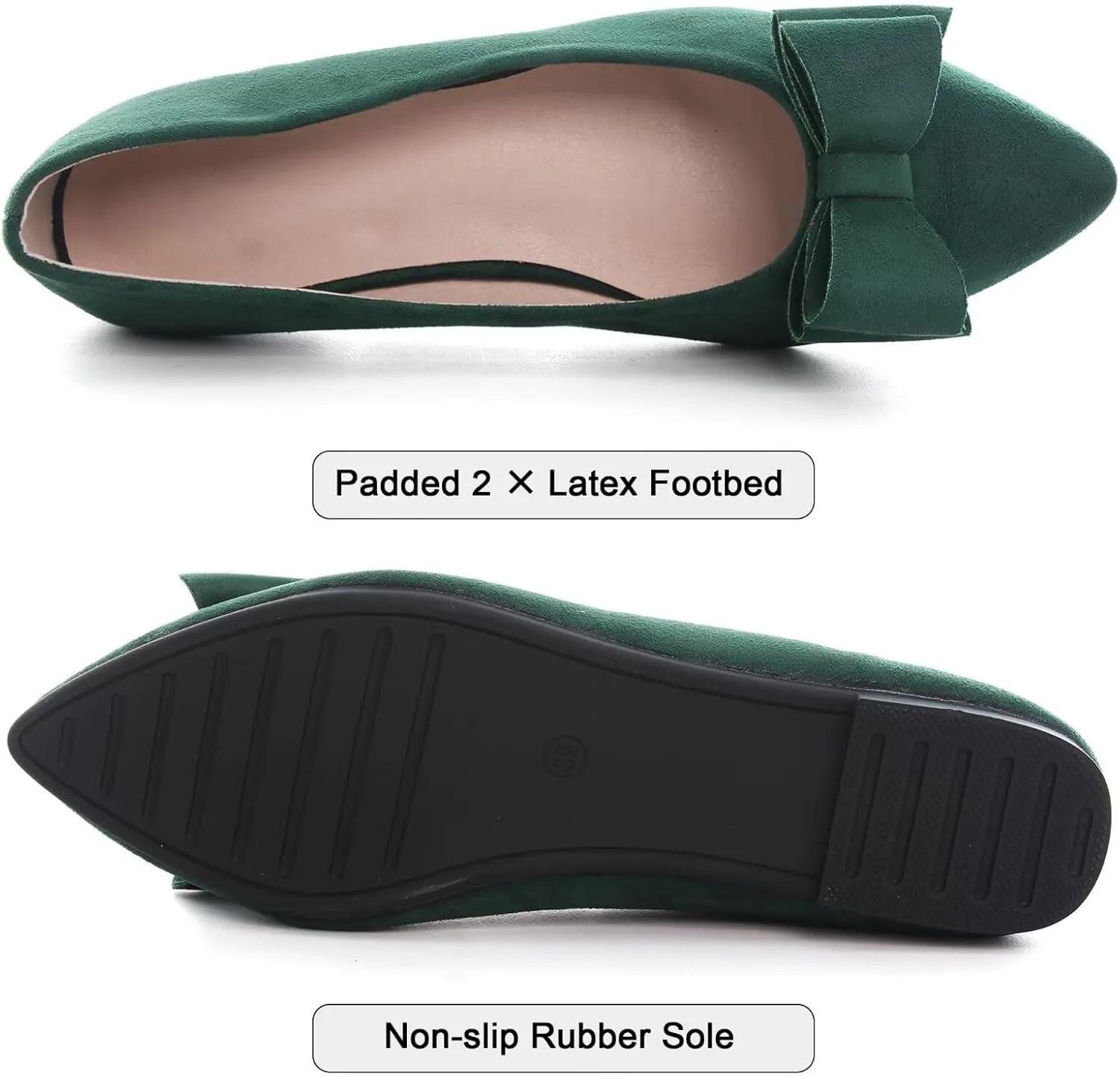 SAILING LU Bowknot Ballet Flats Womens Pointy Toe Casual Flat Shoes Suede Dress Shoes Wear to Work Slip On Moccasins