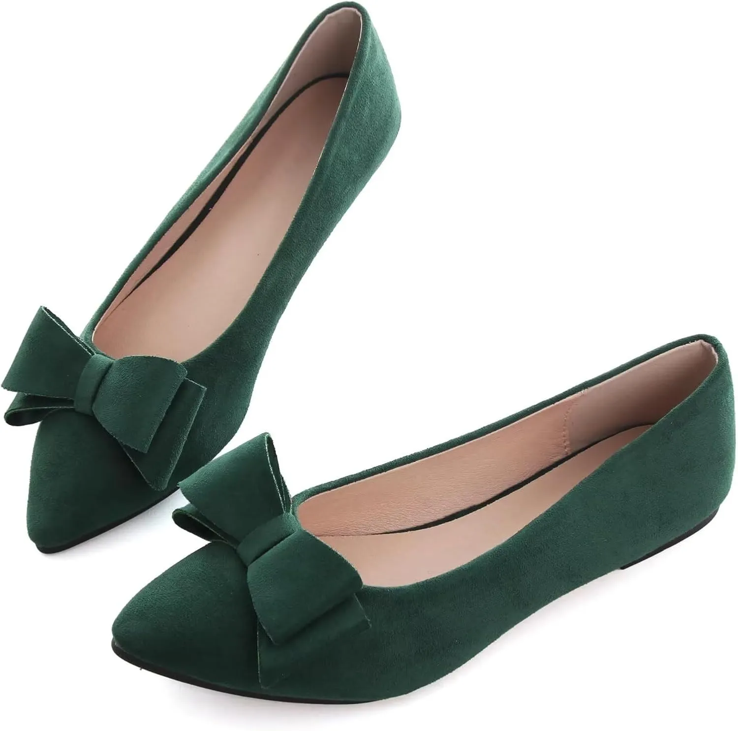 SAILING LU Bowknot Ballet Flats Womens Pointy Toe Casual Flat Shoes Suede Dress Shoes Wear to Work Slip On Moccasins