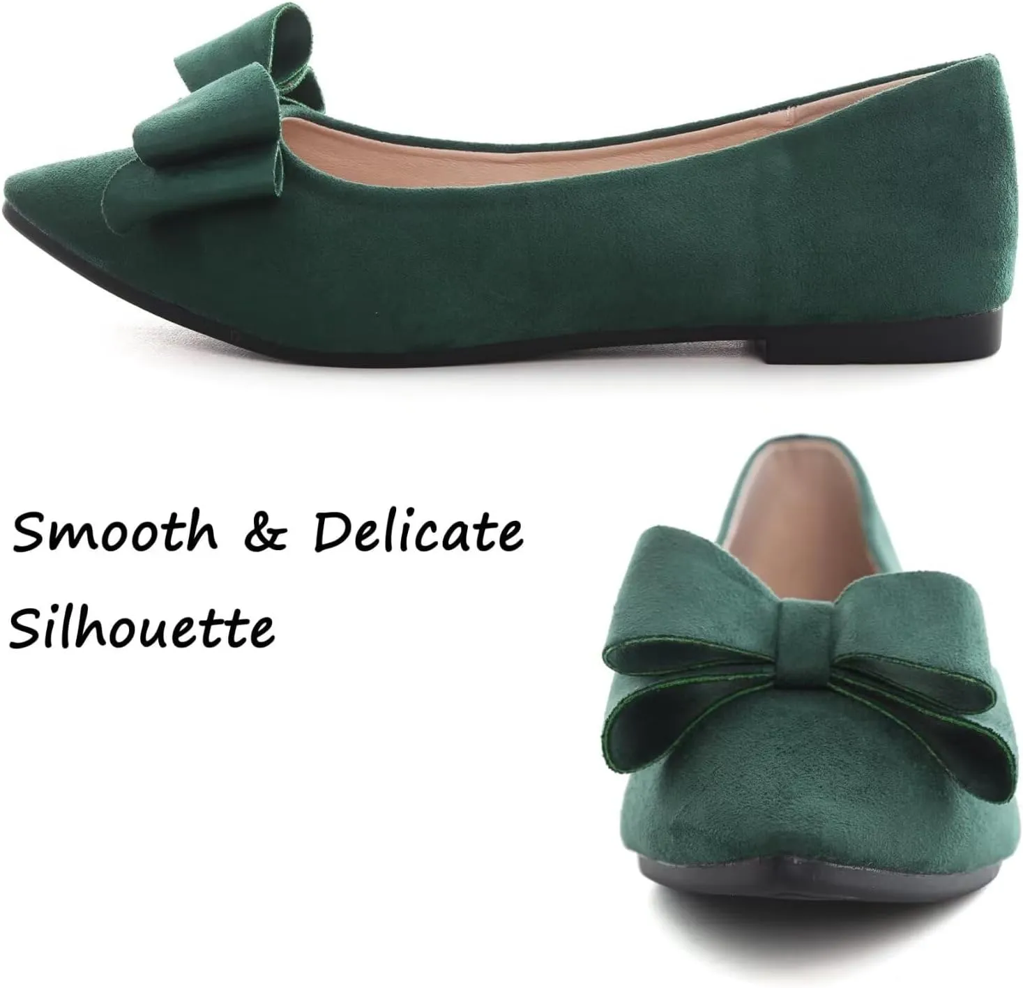SAILING LU Bowknot Ballet Flats Womens Pointy Toe Casual Flat Shoes Suede Dress Shoes Wear to Work Slip On Moccasins