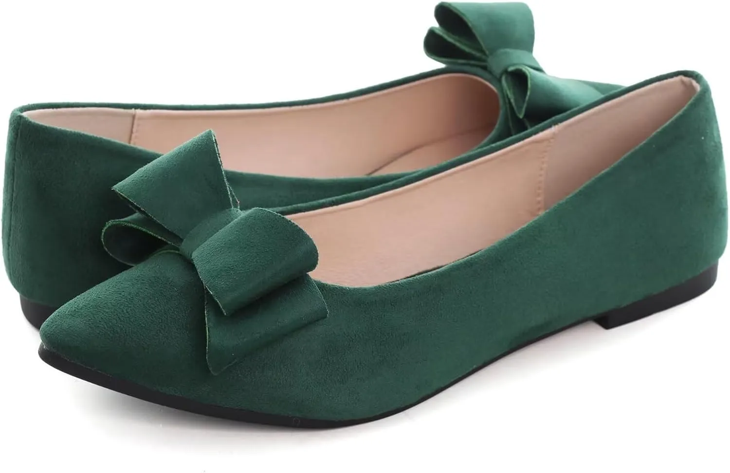 SAILING LU Bowknot Ballet Flats Womens Pointy Toe Casual Flat Shoes Suede Dress Shoes Wear to Work Slip On Moccasins