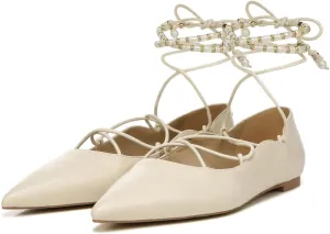 Sam Edelman Womens Winslet Beaded Leather Ballet Flats Ivory 7.5 Medium (B,M)