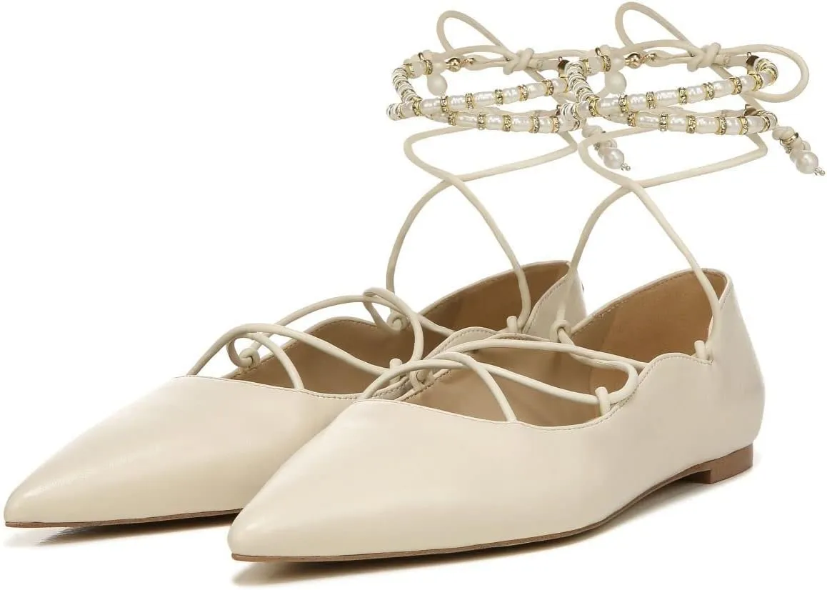 Sam Edelman Womens Winslet Beaded Leather Ballet Flats Ivory 7.5 Medium (B,M)