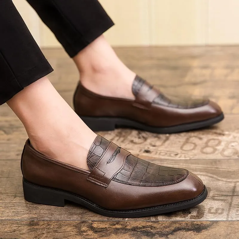 Santimon Mens Penny Loafers with Alligator Print Leather Business Dress Slip on Formal Loafer Shoes for Men