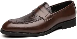 Santimon Mens Penny Loafers with Alligator Print Leather Business Dress Slip on Formal Loafer Shoes for Men