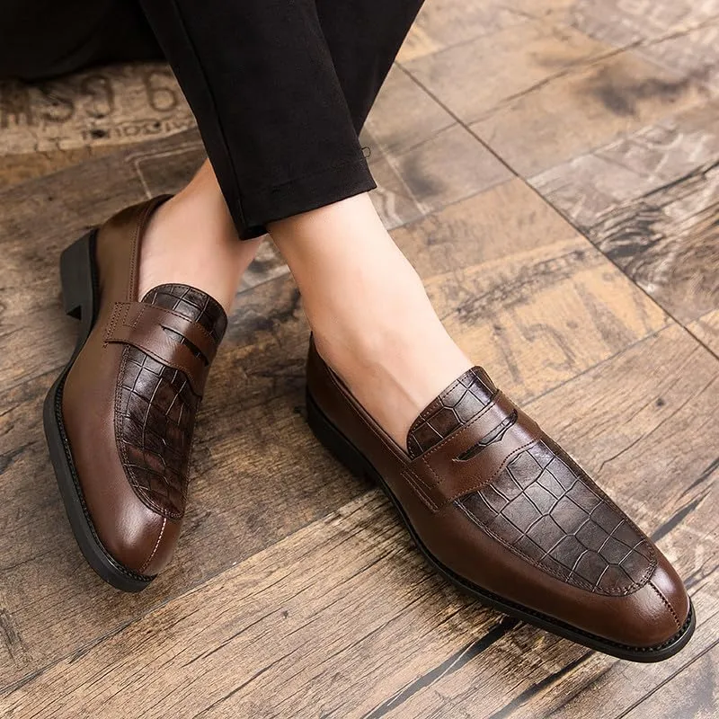 Santimon Mens Penny Loafers with Alligator Print Leather Business Dress Slip on Formal Loafer Shoes for Men