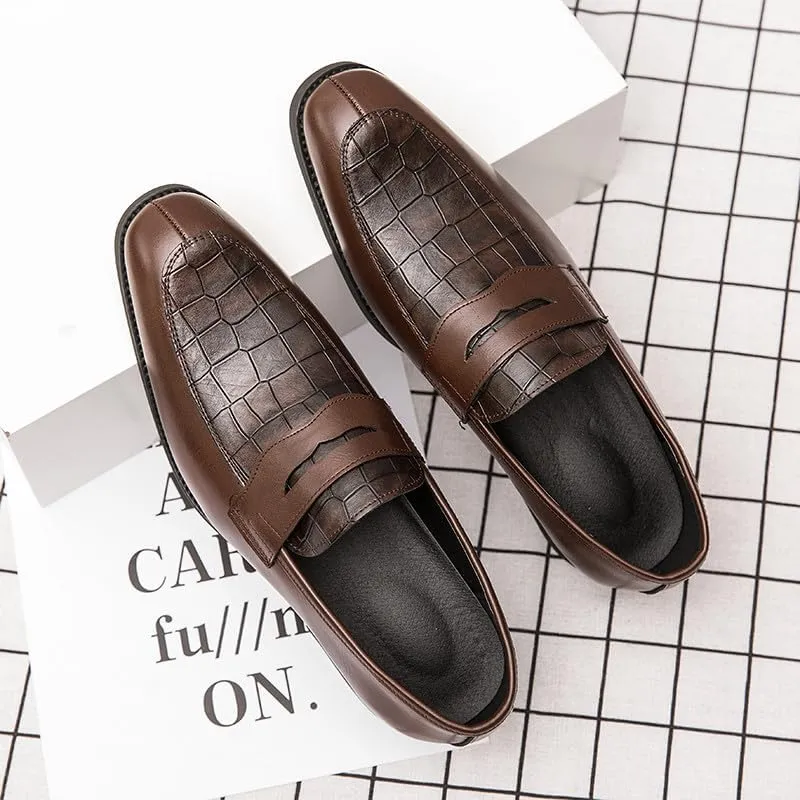 Santimon Mens Penny Loafers with Alligator Print Leather Business Dress Slip on Formal Loafer Shoes for Men