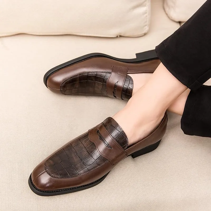 Santimon Mens Penny Loafers with Alligator Print Leather Business Dress Slip on Formal Loafer Shoes for Men