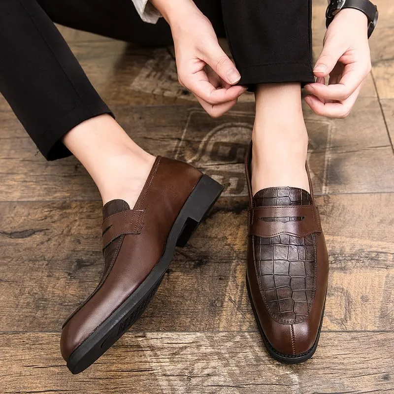 Santimon Mens Penny Loafers with Alligator Print Leather Business Dress Slip on Formal Loafer Shoes for Men
