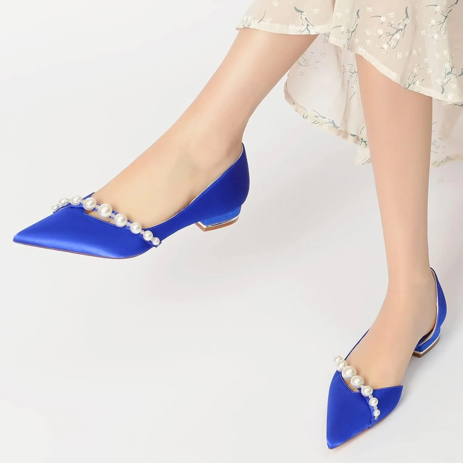 Satin Pearl Wedding Flats Pointed Toe Closed Toe Bridal Shoes Prom Evening Party Women Dress Shoes Flat Sandals