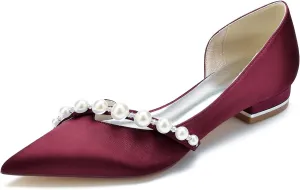 Satin Pearl Wedding Flats Pointed Toe Closed Toe Bridal Shoes Prom Evening Party Women Dress Shoes Flat Sandals