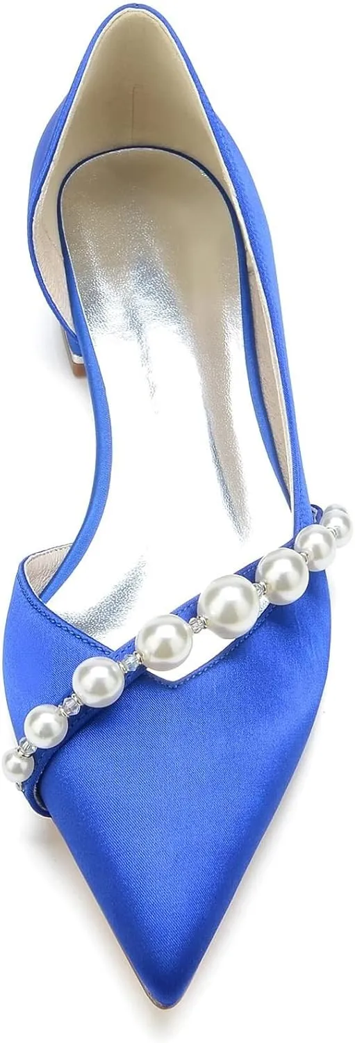 Satin Pearl Wedding Flats Pointed Toe Closed Toe Bridal Shoes Prom Evening Party Women Dress Shoes Flat Sandals