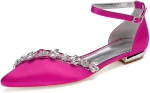 Satin Rhinestones Wedding Shoes for Bride Flats Pointed Toe Formal Dress Shoes Flats