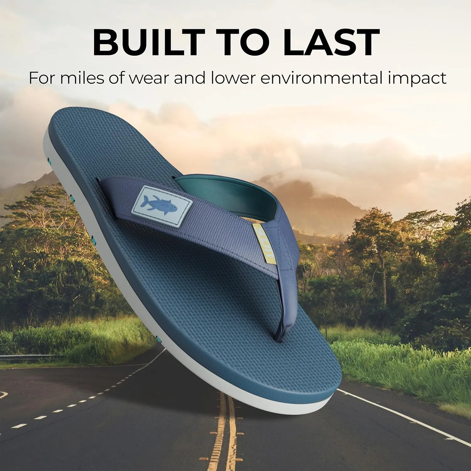 Scott Hawaii Men's Hanapa'a Sandal | Fish Flag Design | Neoprene Lined Strap | Molded Outsole With Arch Suport And Heel Cup | Non-marking No-slip | Marine And Boat Friendly Flip Flop