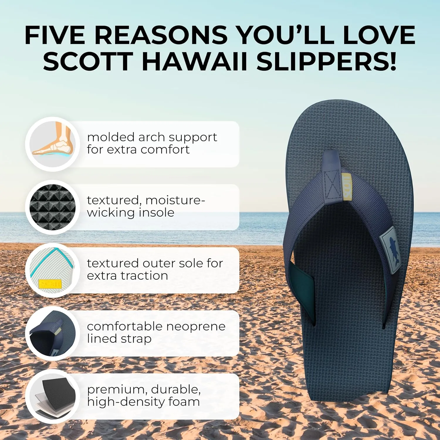 Scott Hawaii Men's Hanapa'a Sandal | Fish Flag Design | Neoprene Lined Strap | Molded Outsole With Arch Suport And Heel Cup | Non-marking No-slip | Marine And Boat Friendly Flip Flop