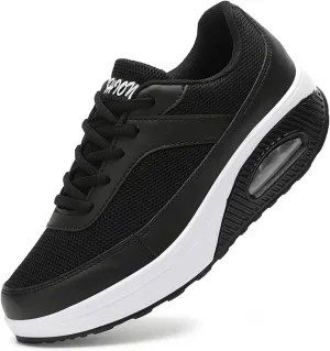 SECHRITE Womens Platform Sneakers Chunky Walking Shoes Air Cushion Thick Rocker Bottom Wedge Shoes