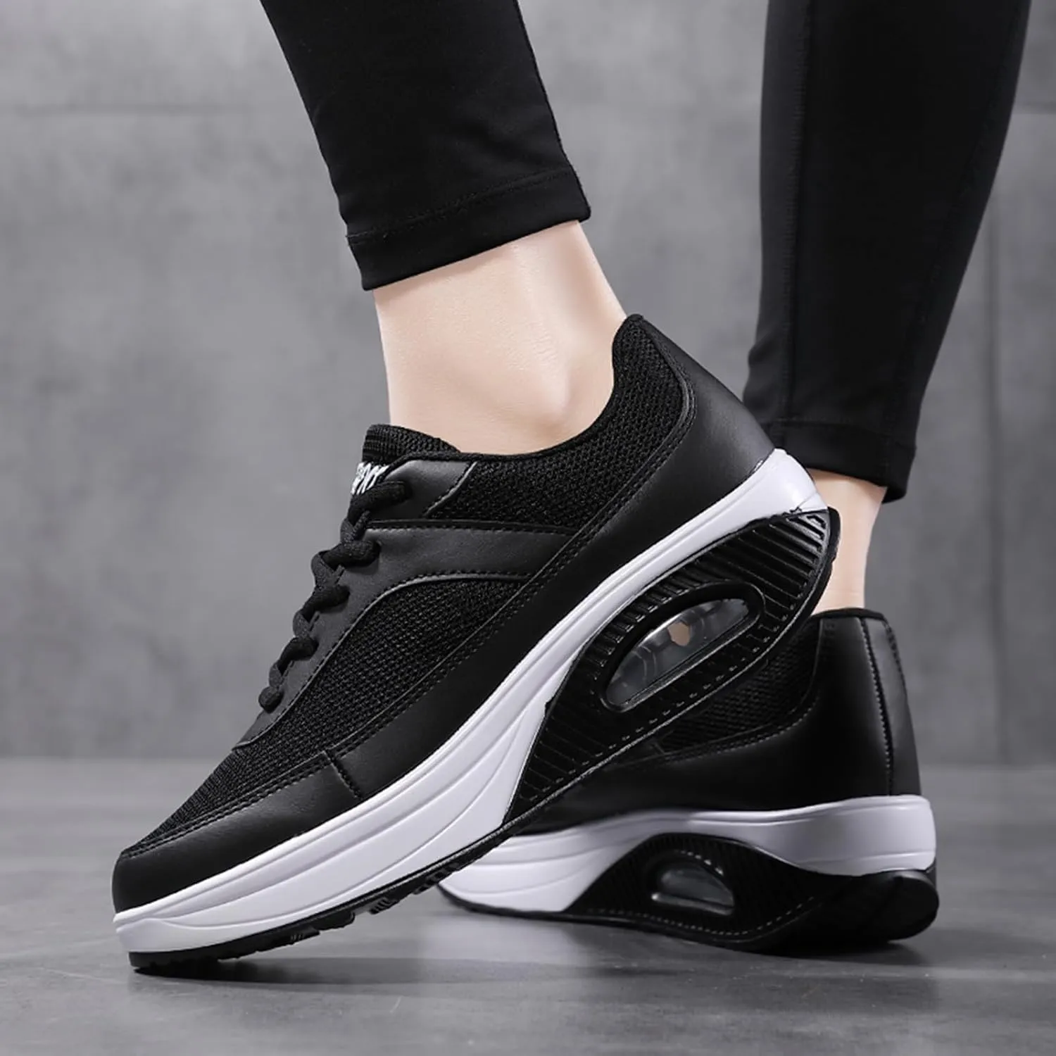 SECHRITE Womens Platform Sneakers Chunky Walking Shoes Air Cushion Thick Rocker Bottom Wedge Shoes
