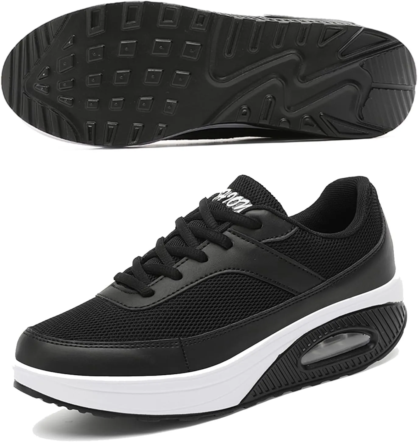 SECHRITE Womens Platform Sneakers Chunky Walking Shoes Air Cushion Thick Rocker Bottom Wedge Shoes