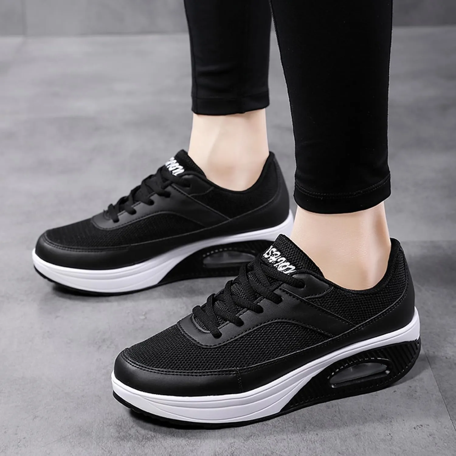 SECHRITE Womens Platform Sneakers Chunky Walking Shoes Air Cushion Thick Rocker Bottom Wedge Shoes