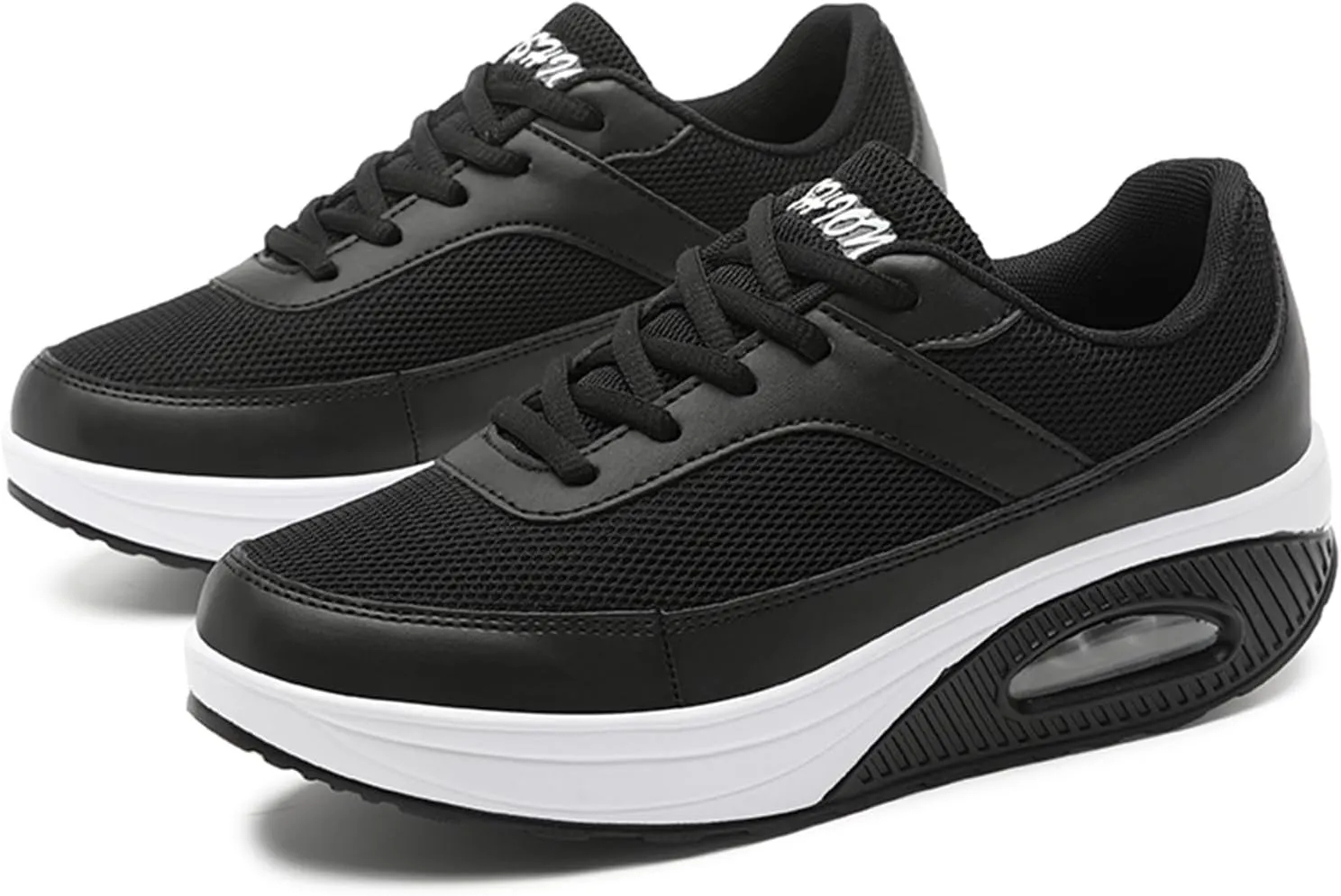 SECHRITE Womens Platform Sneakers Chunky Walking Shoes Air Cushion Thick Rocker Bottom Wedge Shoes