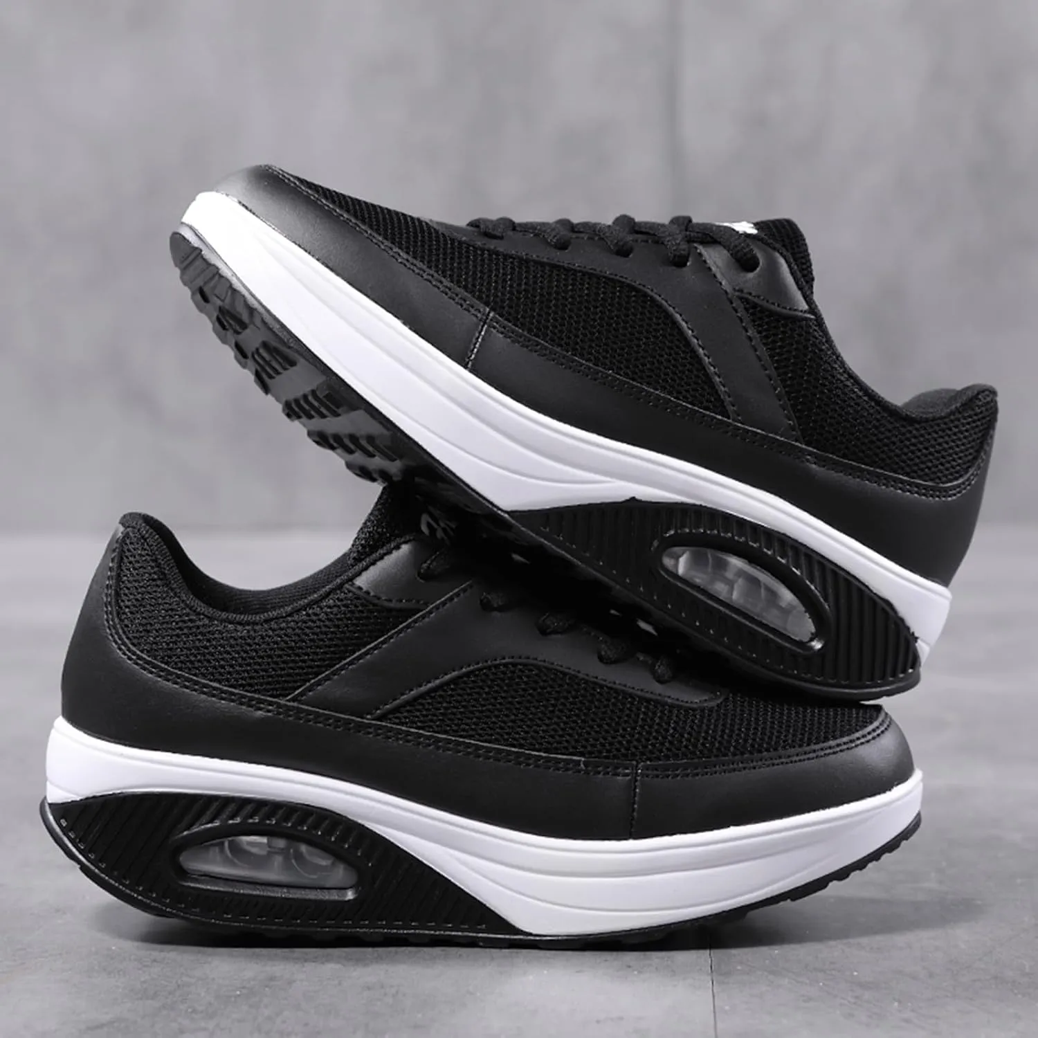 SECHRITE Womens Platform Sneakers Chunky Walking Shoes Air Cushion Thick Rocker Bottom Wedge Shoes