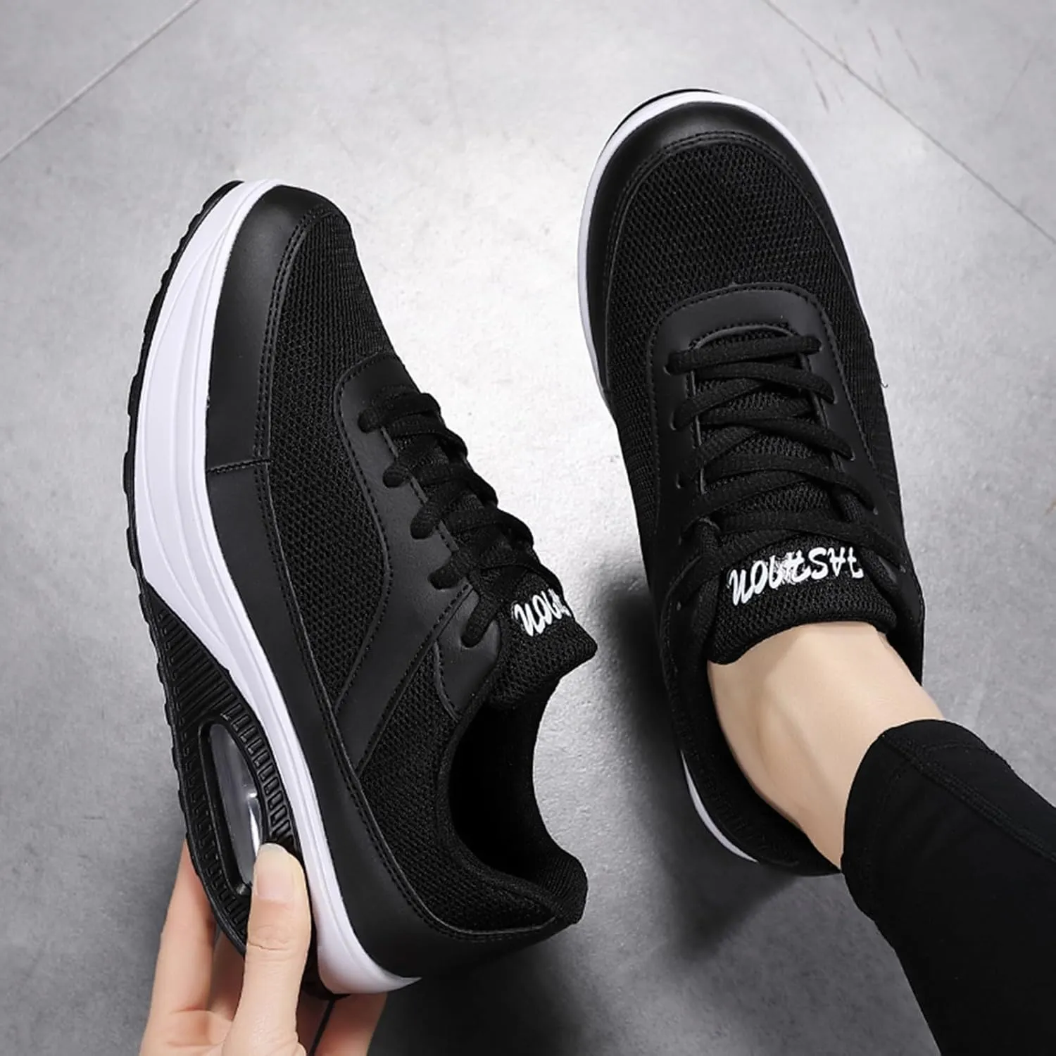 SECHRITE Womens Platform Sneakers Chunky Walking Shoes Air Cushion Thick Rocker Bottom Wedge Shoes