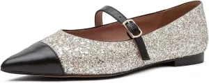 SHODENSE Women Cap Toe Flats Shoes Ankle Strap Pointed Closed Toe Flat Heel Mary Janes Two Tone Comfort 1" Low Chunky Heel Dress Shoes Pumps Office Ladies Driver Ballet Flats 4-10 M US