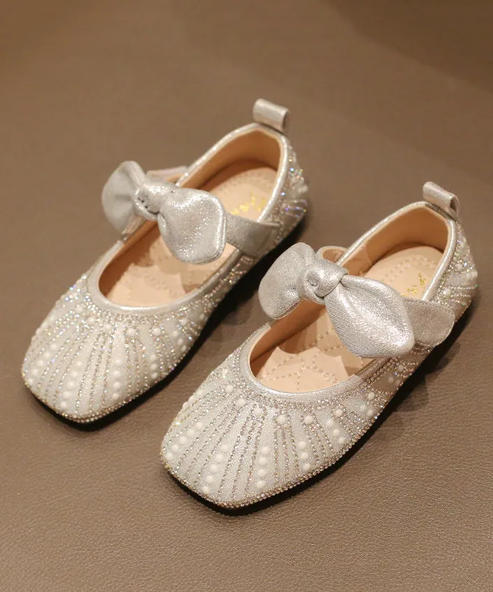 Shoes Silver New Zircon Flat Girls Nail Kids Bow Faux Bead